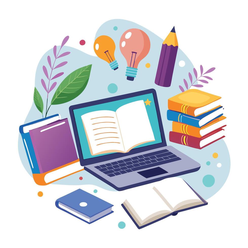 Modern Laptop Icon with Open Books and Isolated Background vector