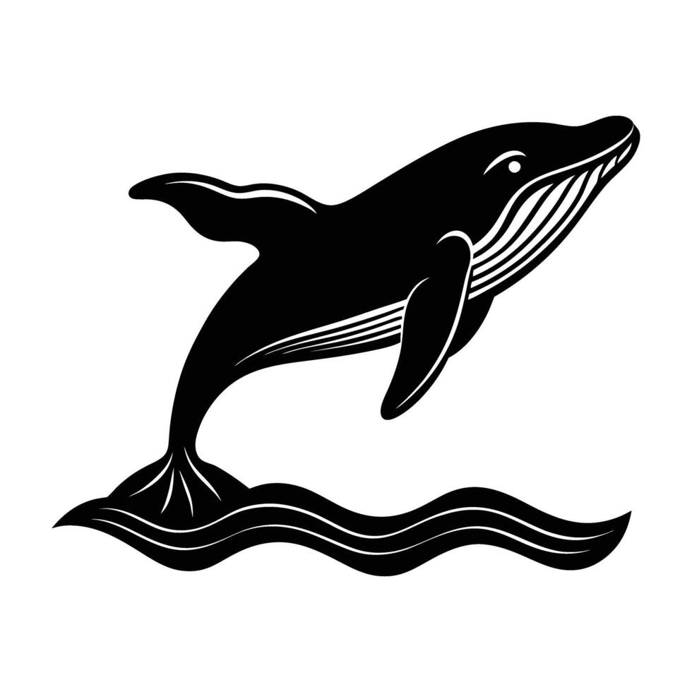 Grand humpback whale leaping with head held high above water silhouette vector