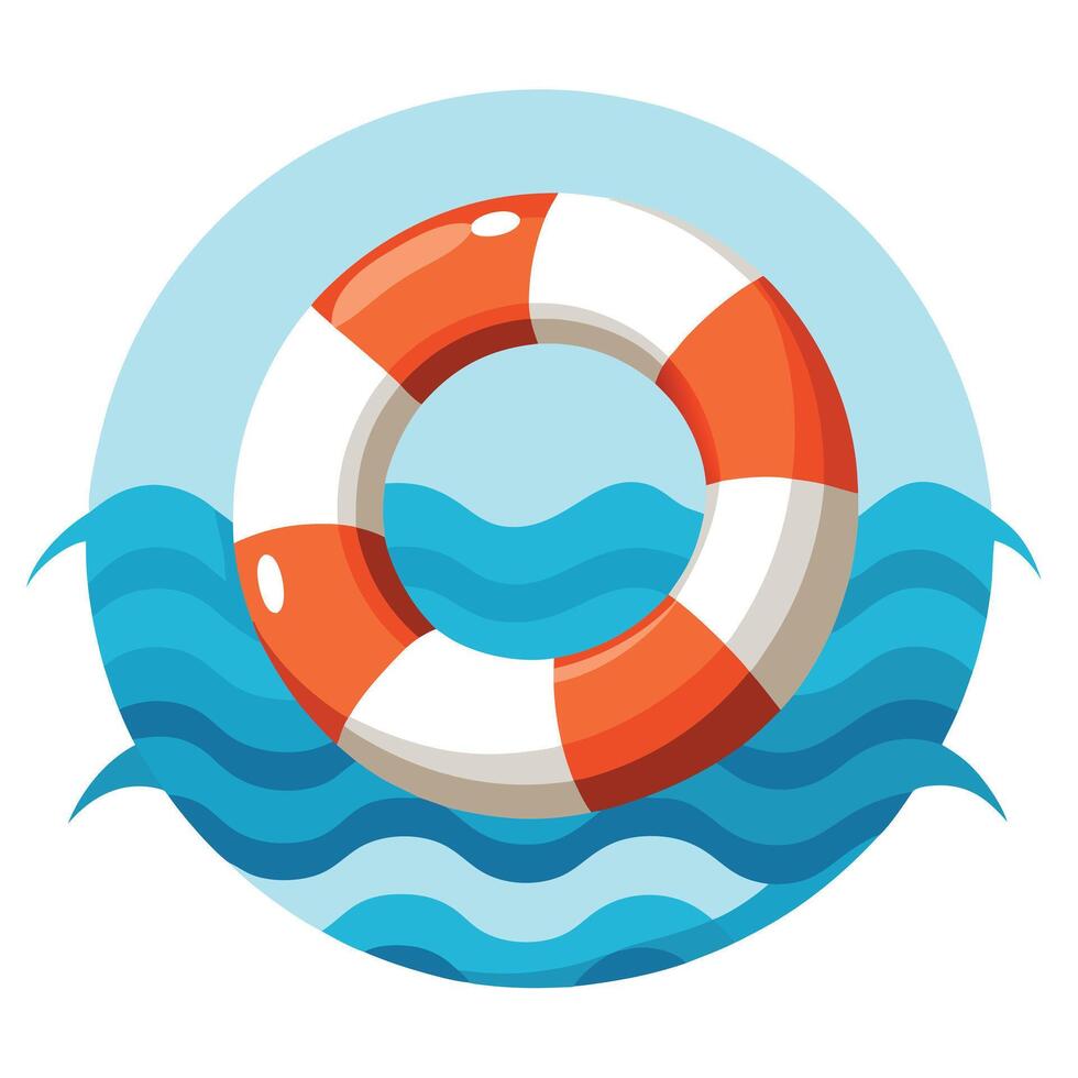 Modern Life Preserver Icon Floating in Water and Isolated Background vector