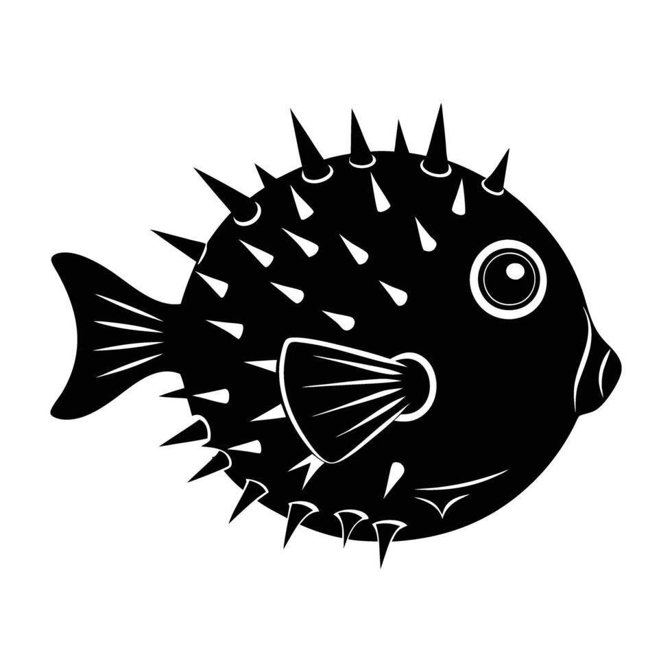 Porcupinefish inflated vividly with sharp spines visible in deep water vector