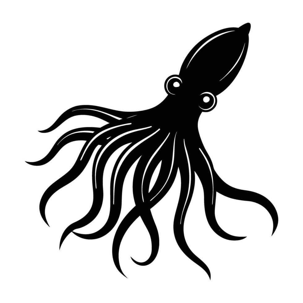 Squid swimming with tentacles extended forward for dynamic ocean movement vector