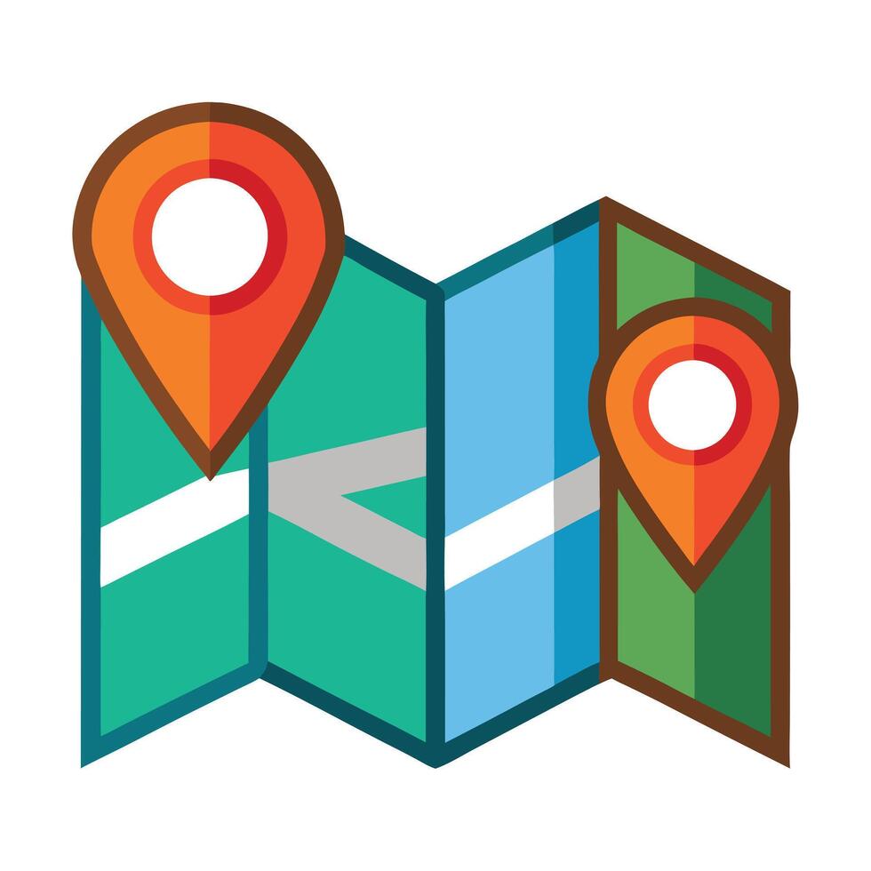 Elegant Folded Map Icon with Location Pins and Isolated Background vector