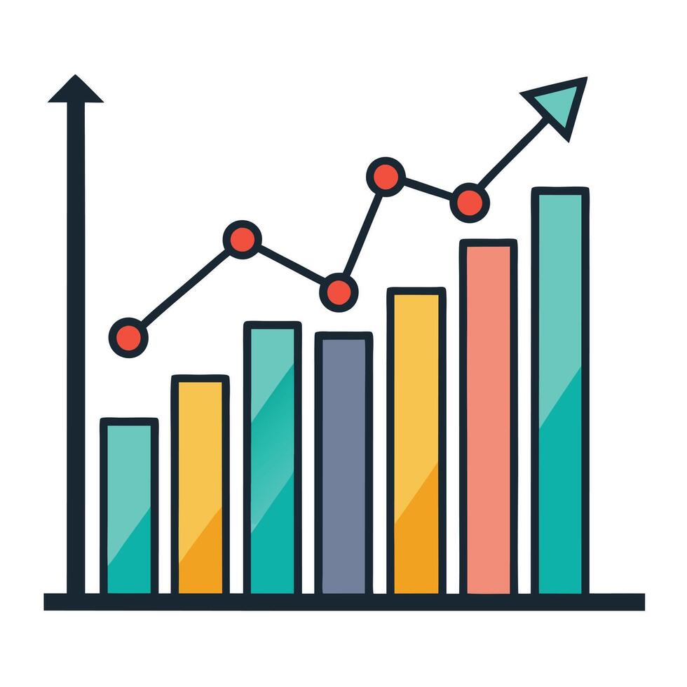 Line Graph Icon with Increasing Data and Isolated Background vector