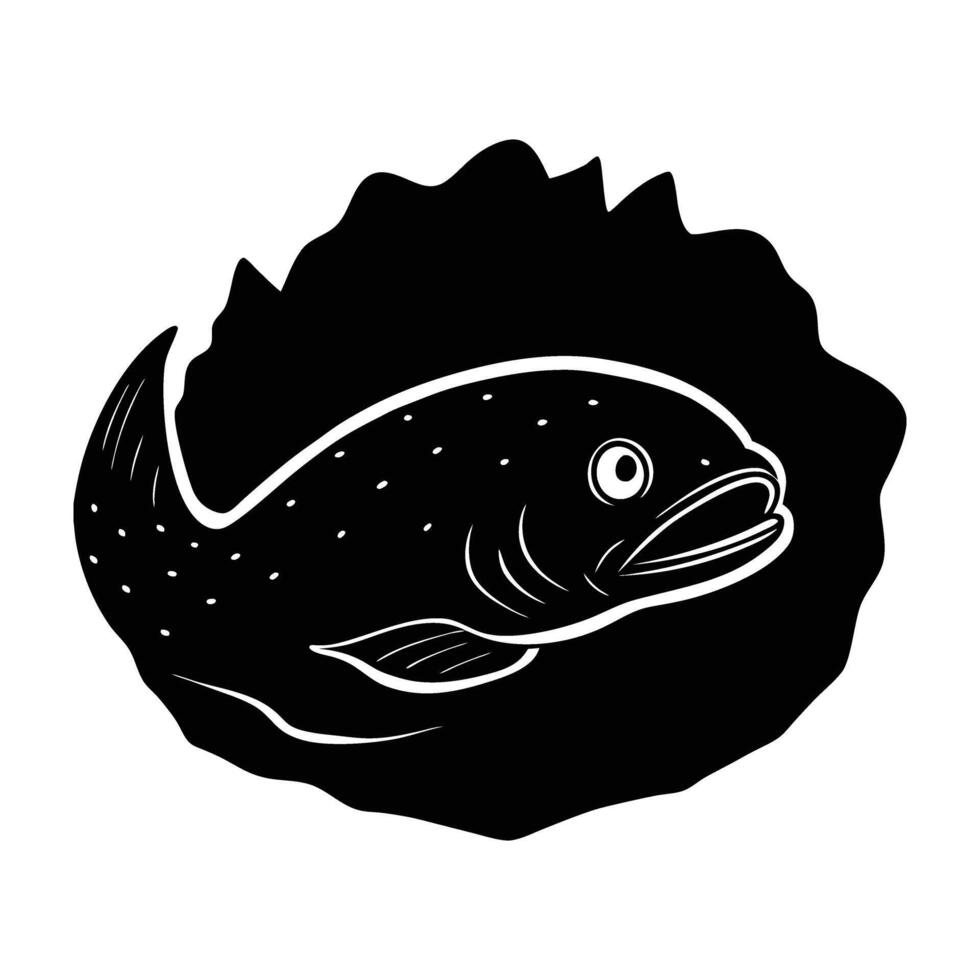Wolf Eel Resting in a Rocky Crevice with Its Head Peeking in a Striking Silhouette vector