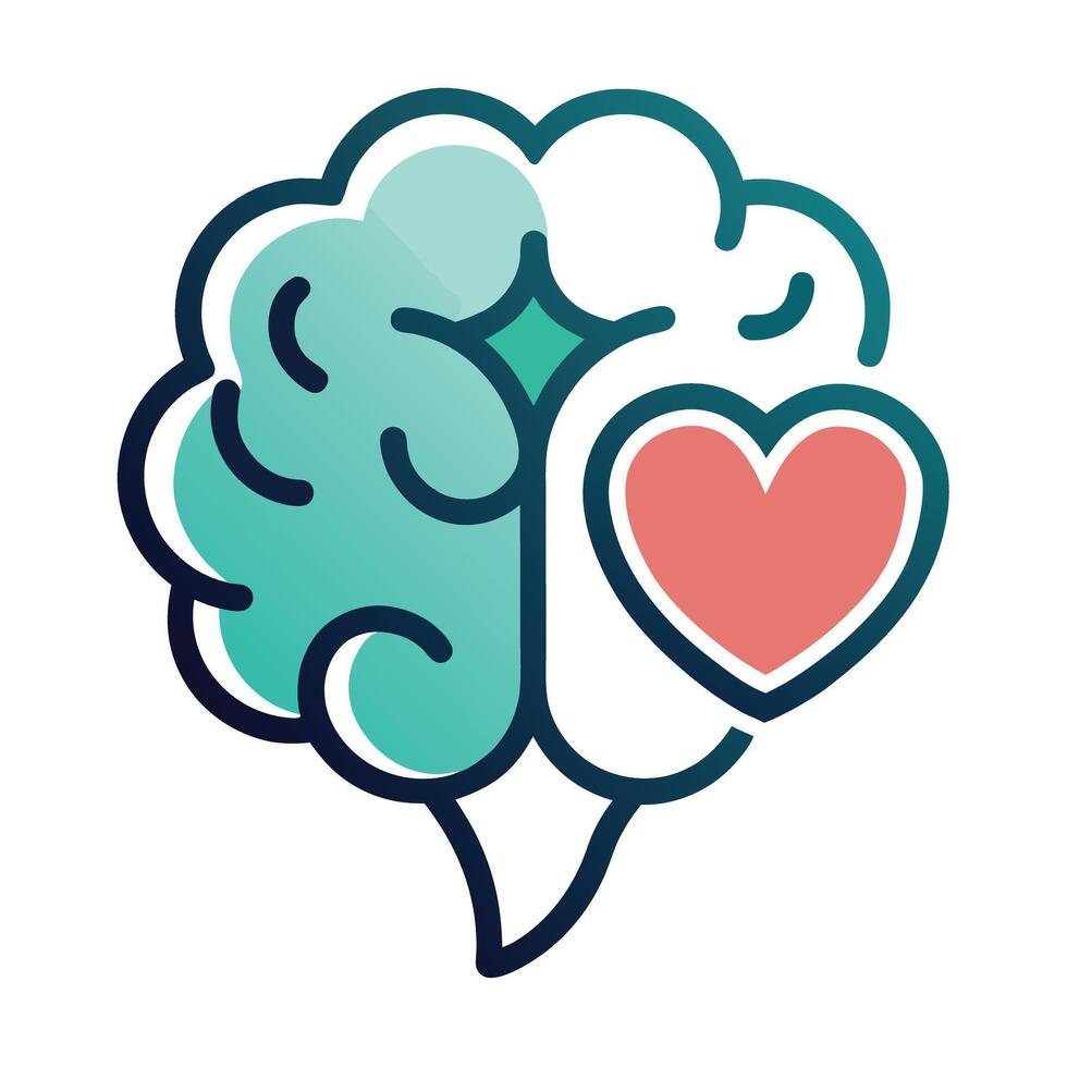 Elegant Brain Icon with a Heart Symbol and Isolated Background vector