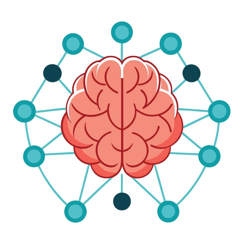 Modern Brain Icon with Connected Nodes and Isolated Background vector