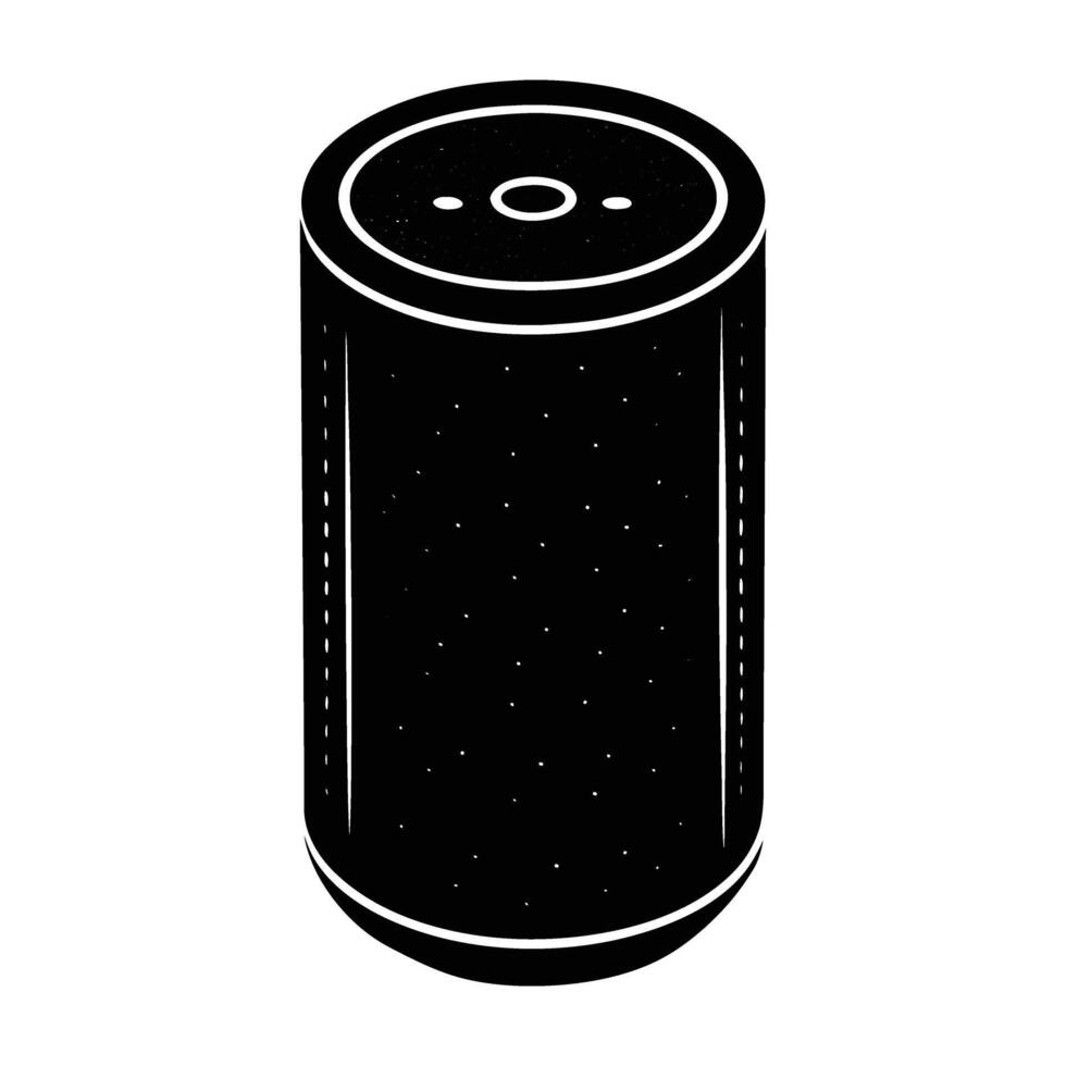 Smart Speaker with Cylindrical Shape Displaying Clear Audio Silhouette vector