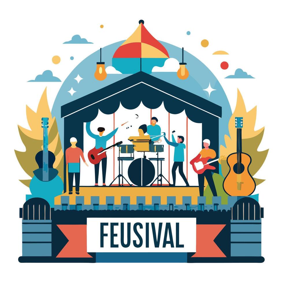 Elegant Stage Icon with Instruments and Music Notes and Isolated Background vector