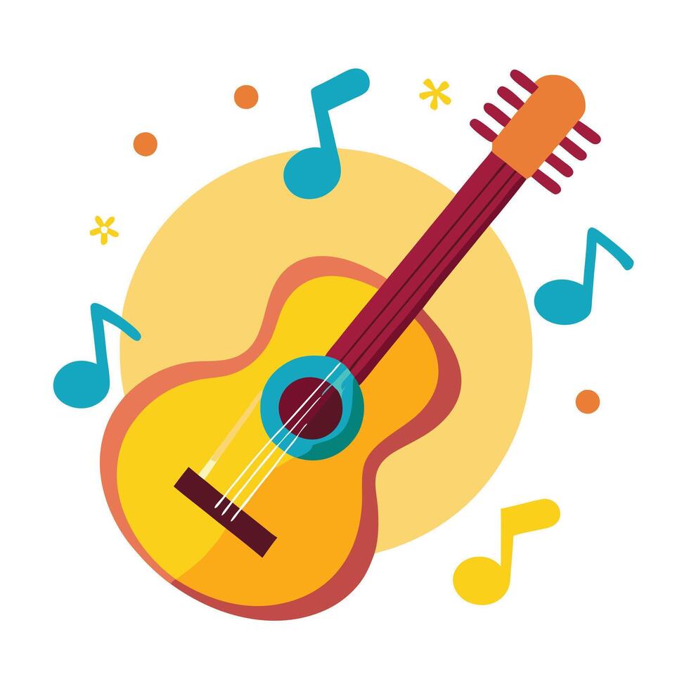 Modern Guitar Icon with Musical Notes and Isolated Background vector