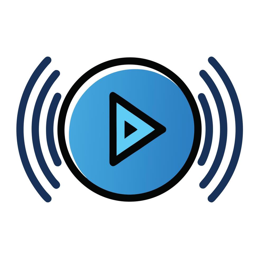 Modern Play Button Icon with Sound Waves and Isolated Background vector