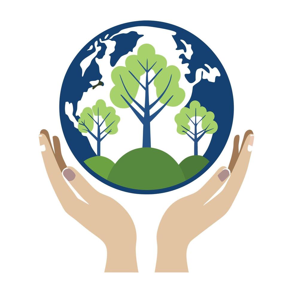 Two Hands Icon Holding a Small Globe and Isolated Background vector