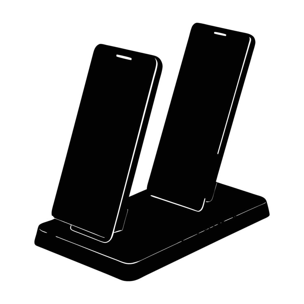 Wireless Charging Stand with Dual Phone Slots in a Modern Silhouette Design vector