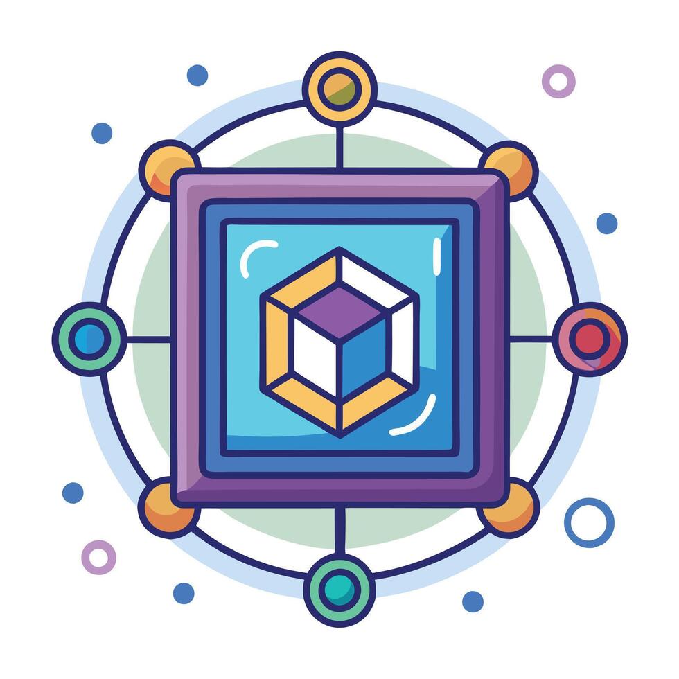 Digital Artwork Icon in a Frame with a Blockchain and Isolated Background vector