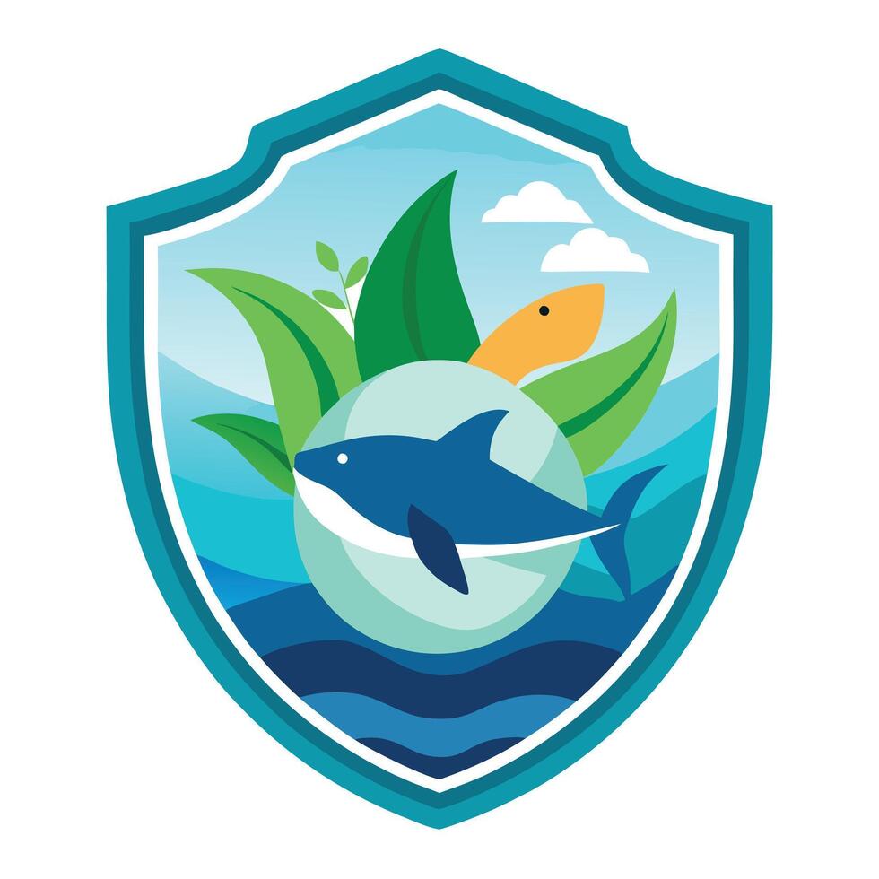 Elegant Marine Life Icon with a Protective Circle and Isolated Background vector