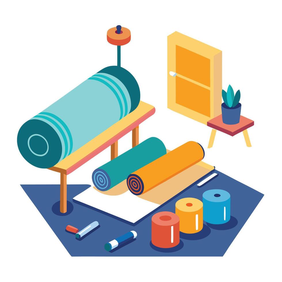 Elegant Yoga Mat and Dumbbells Icon and Isolated Background vector