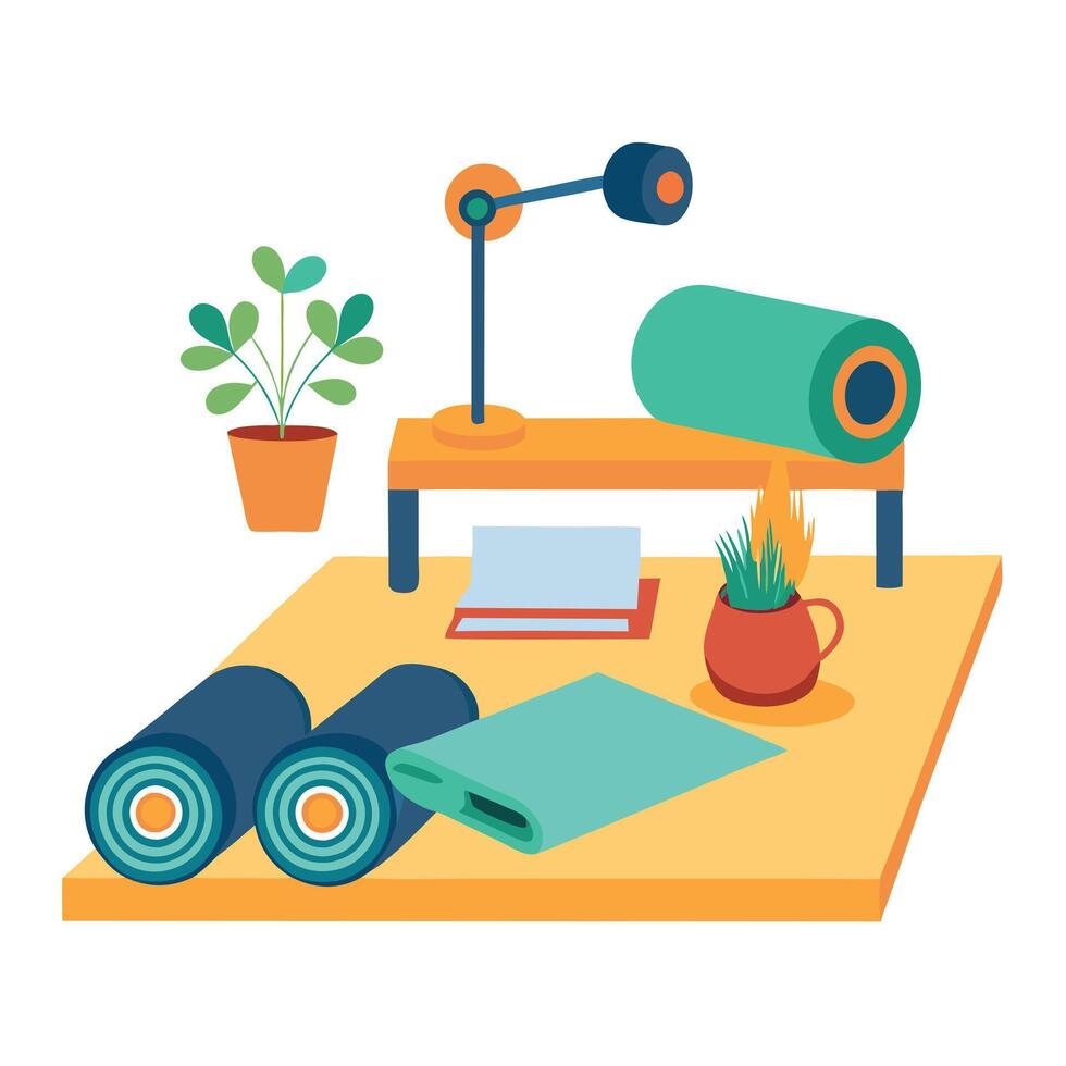 Yoga Mat and Dumbbells Icon and Isolated Background vector