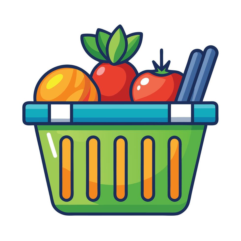 Grocery basket with fruits and vegetables illustration vector