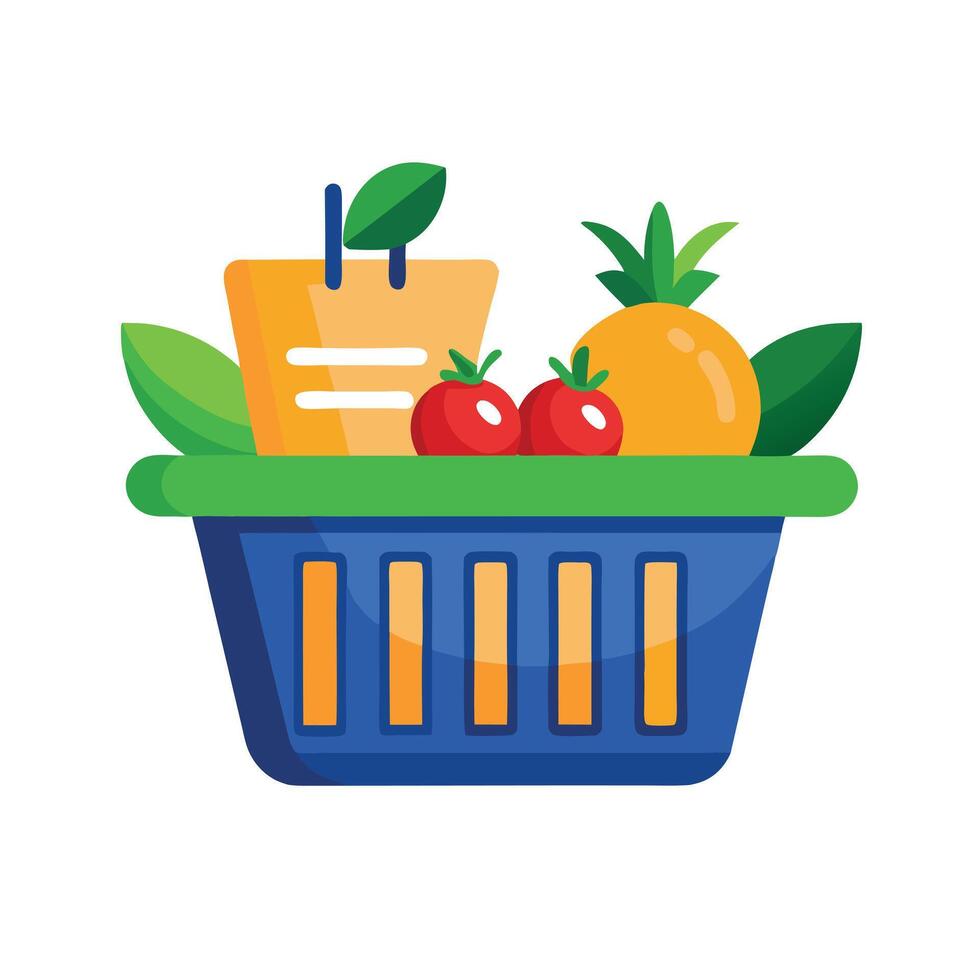 Modern Shopping Basket Icon with Fresh Produce and Isolated Background vector