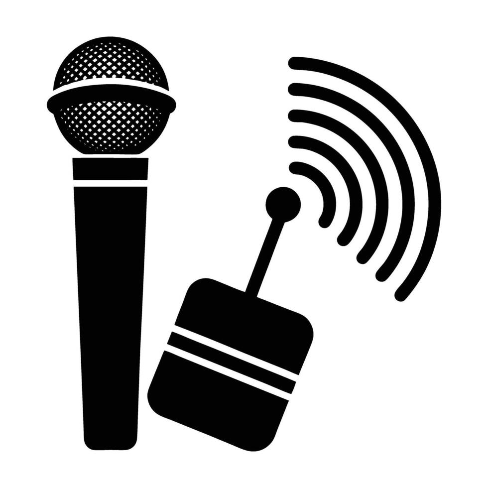 Wireless Microphone with a Small Receiver Displayed in a Crisp Silhouette vector