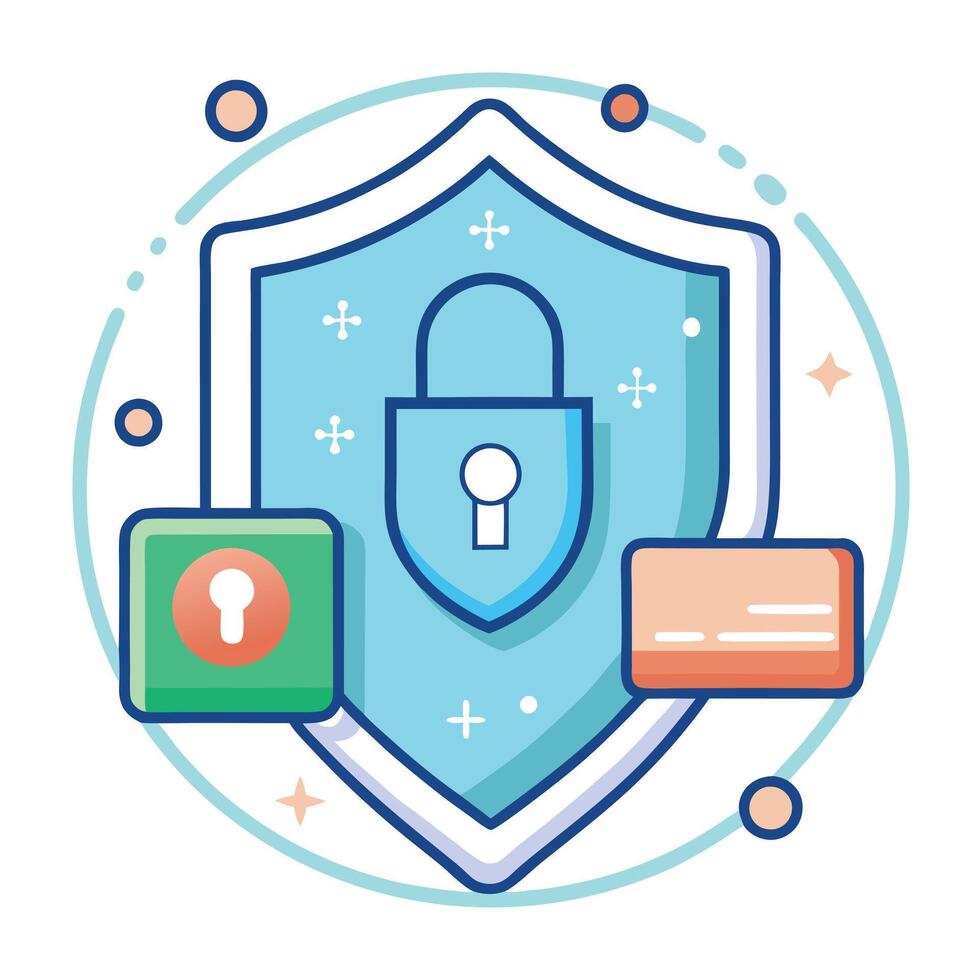 Modern Shield Icon with a Lock and Digital Elements and Isolated Background vector