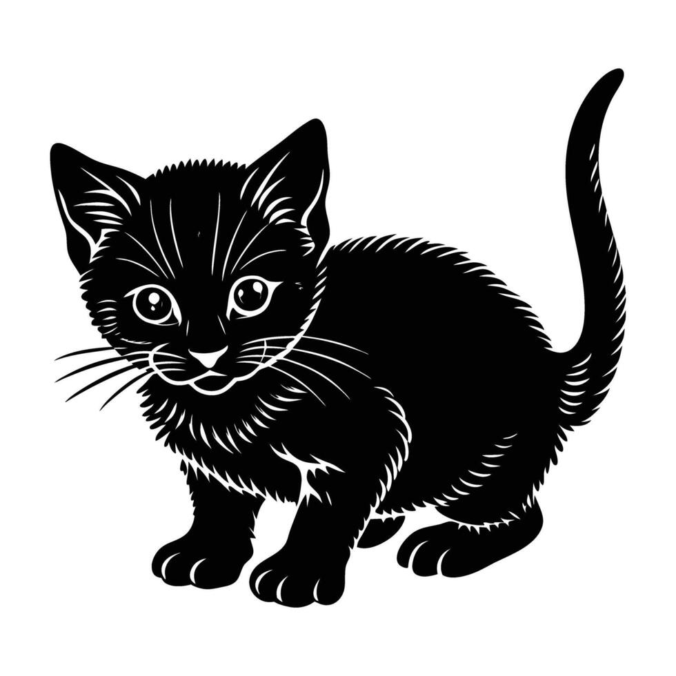 Alert Kitten Crouching Low, Poised to Pounce with Quick Reflexes vector