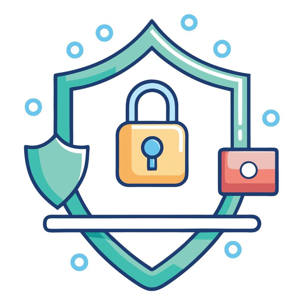 Shield Icon with a Lock and Digital Elements and Isolated Background vector