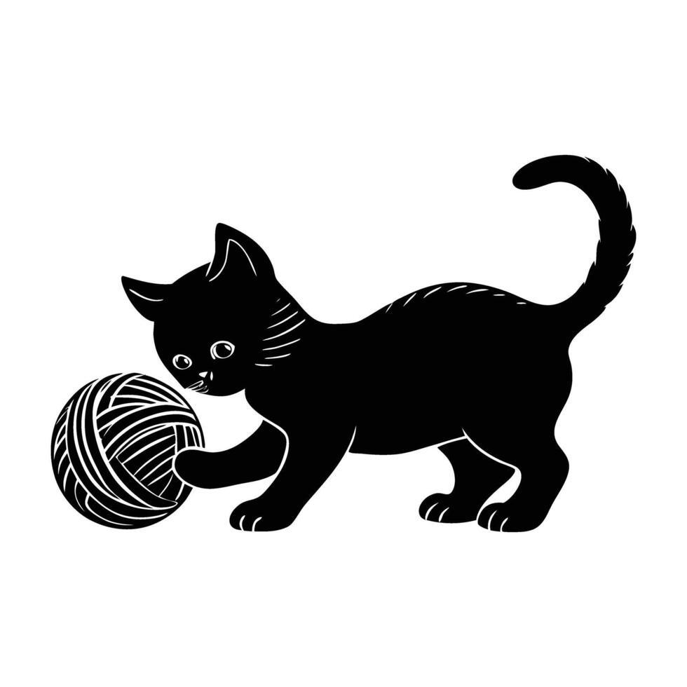 Cheerful Kitten Frolicking with a Ball of Yarn in Delight vector