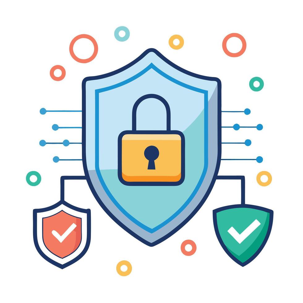 Elegant Shield Icon with a Lock and Digital Elements and Isolated Background vector