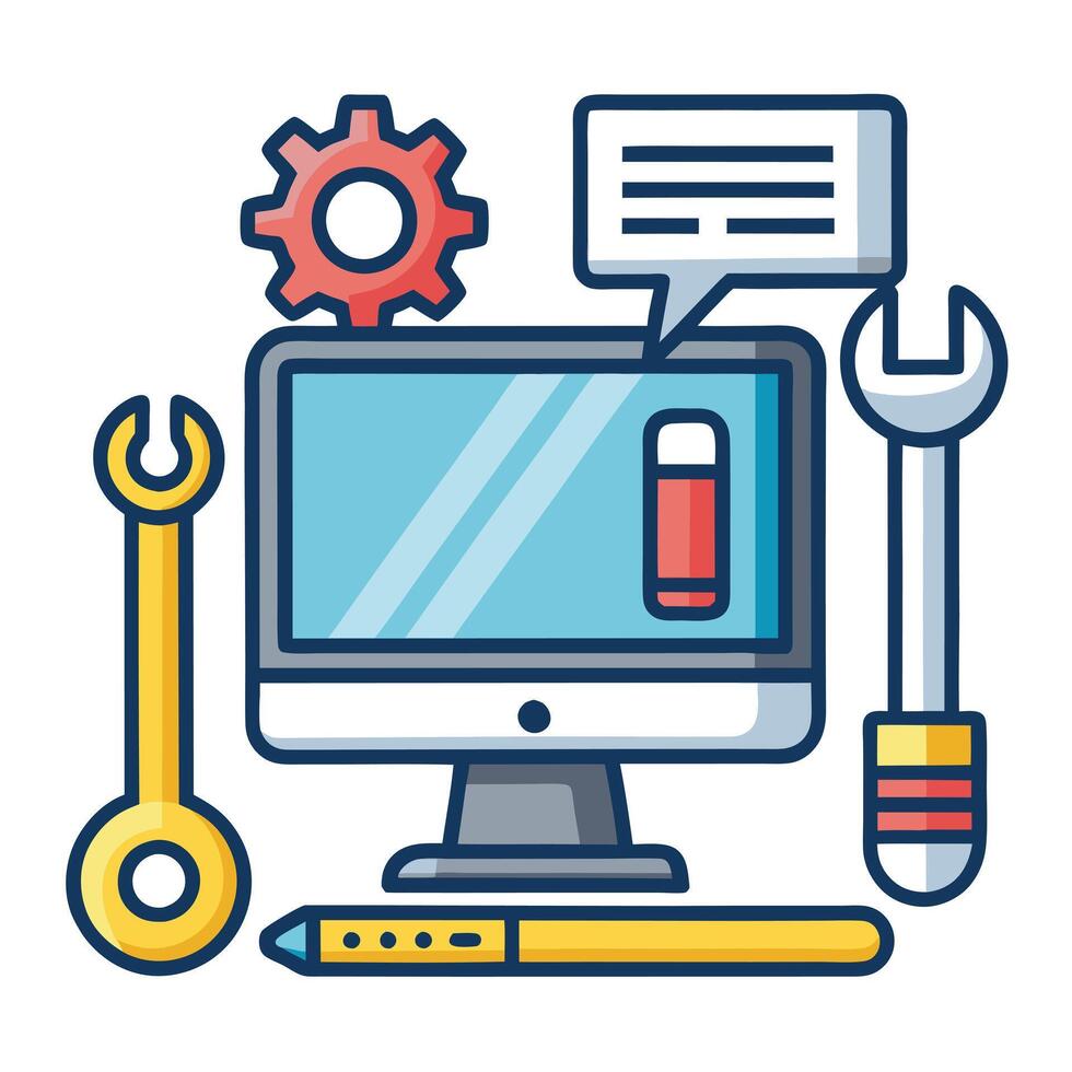 Elegant Computer Icon with Workshop Tools and Isolated Background vector