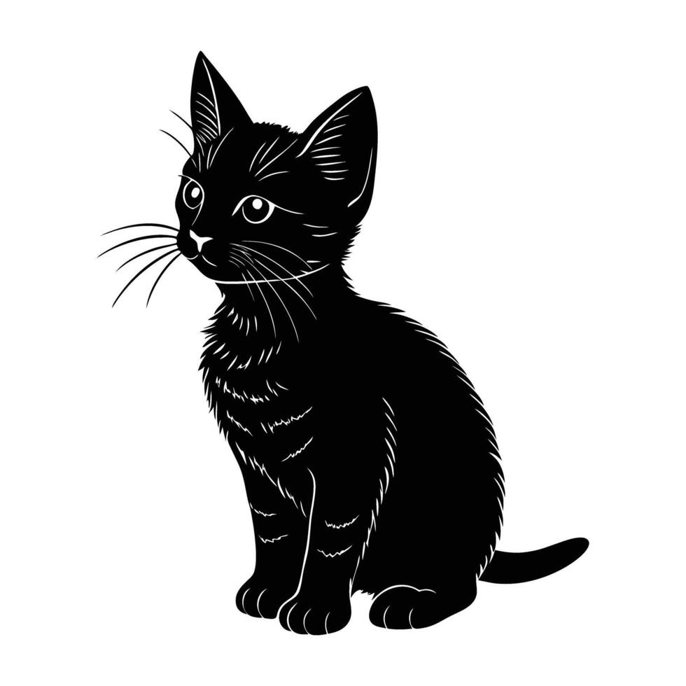 Alert Kitten Watching Intently with Ears Perked Up in Curiosity vector