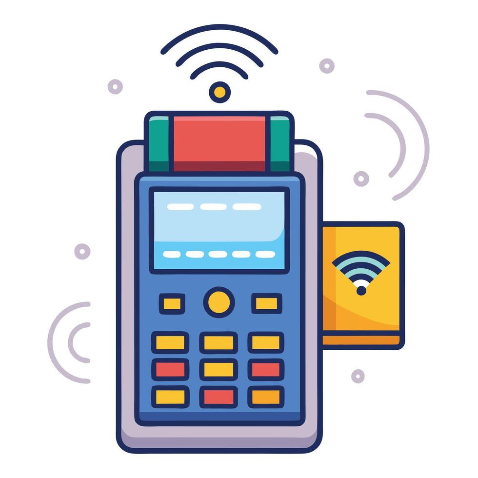 Payment Terminal Icon with Digital Elements and Isolated Background vector