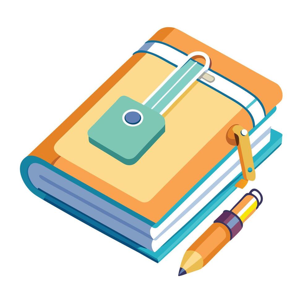 Closed Diary Icon with a Lock and Isolated Background vector