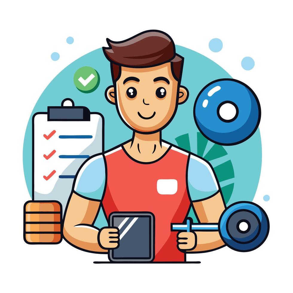 Modern Fitness Coach Icon with a Workout and Isolated Background vector