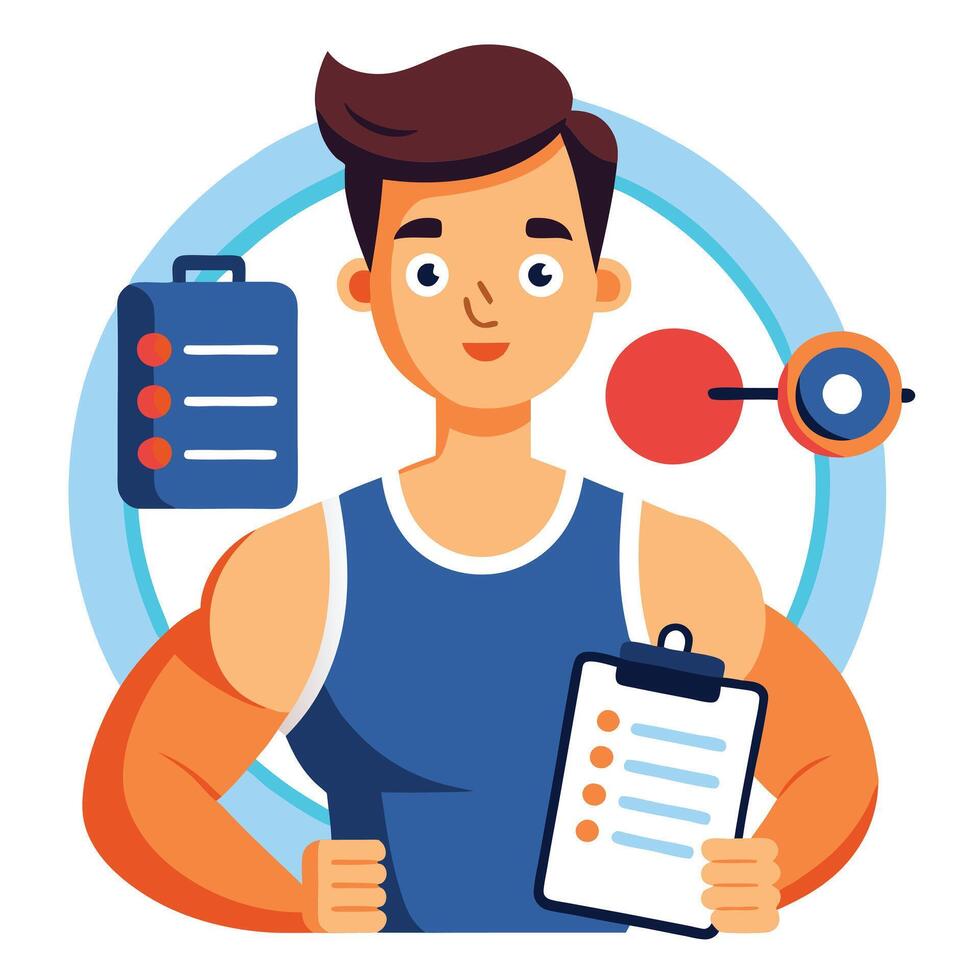 Elegant Fitness Coach Icon with a Workout and Isolated Background vector