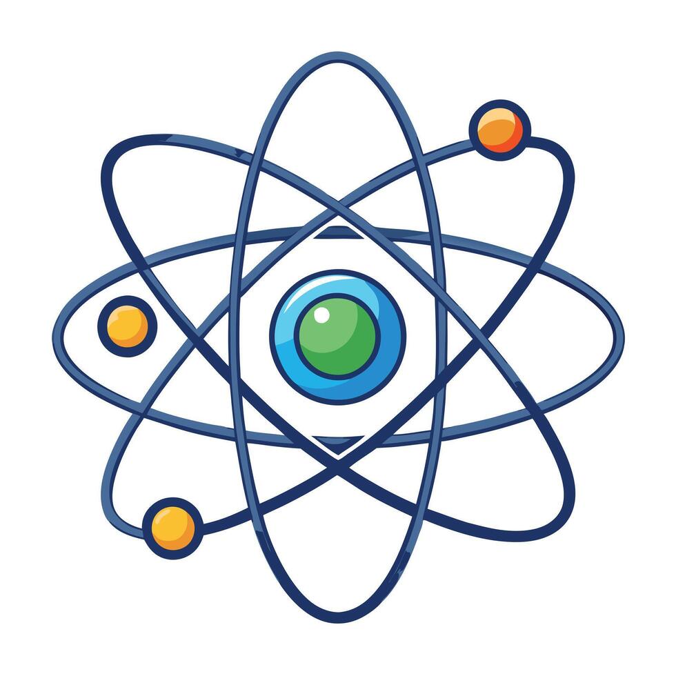 Elegant Atom Model Icon with Electrons Orbiting and Isolated Background vector