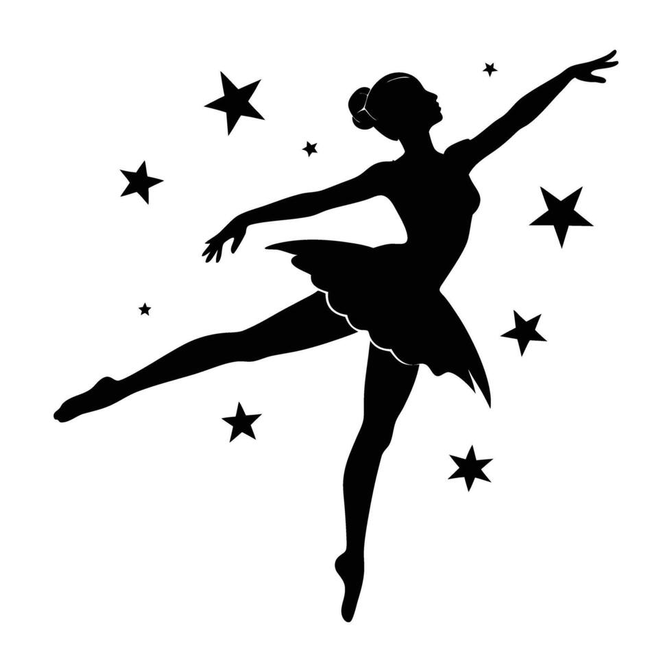 Elegant ballet dancer leaping gracefully in a grand joyous display silhouette vector