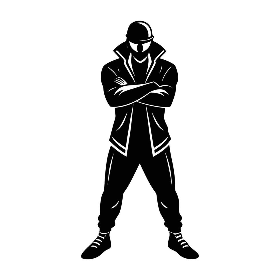 Street dancer with arms crossed exuding a stylish attitude and confidence vector