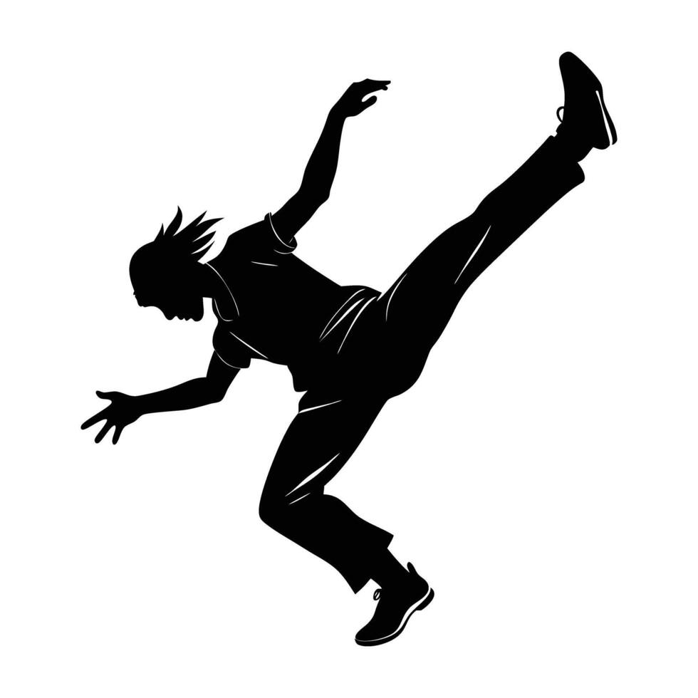 Street dancer suspended mid air executing a breathtaking freeze for urban performance vector
