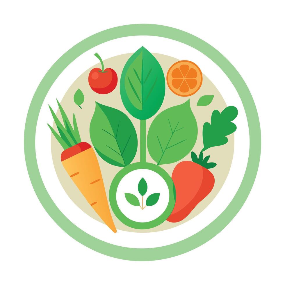 Elegant Plate Icon with Vegetables and Fruits and Isolated Background vector