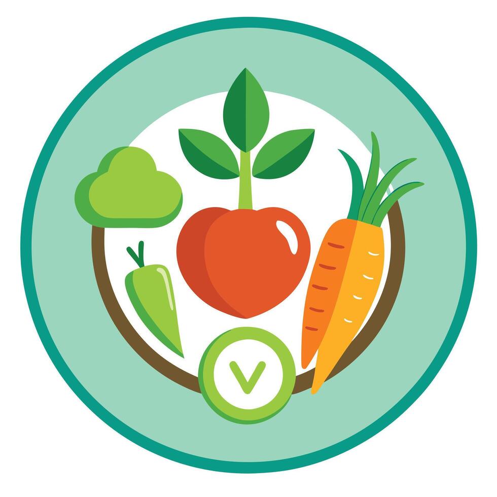 Modern Plate Icon with Vegetables and Fruits and Isolated Background vector