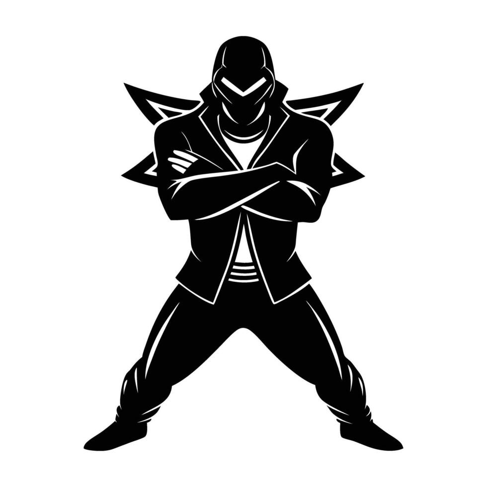 Street dancer striking a powerful pose with crossed arms for dynamic impact vector