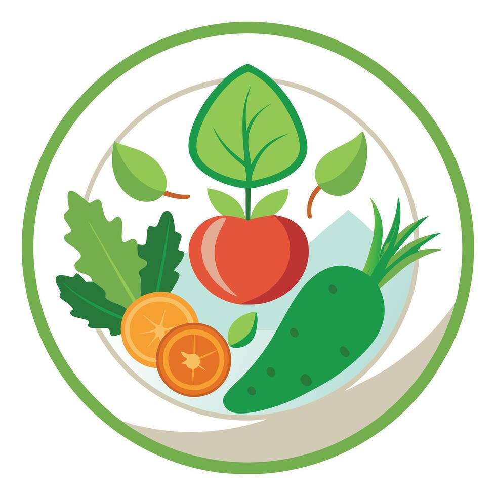 Plate Icon with Vegetables and Fruits and Isolated Background vector