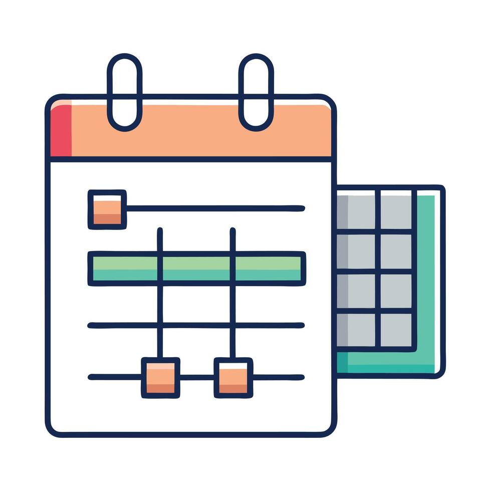 Elegant Gantt Chart Icon with a Calendar and Isolated Background vector