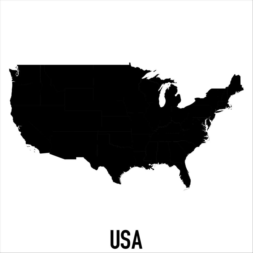 Usa Map - black World Map International template with High detailed isolated on white background vector