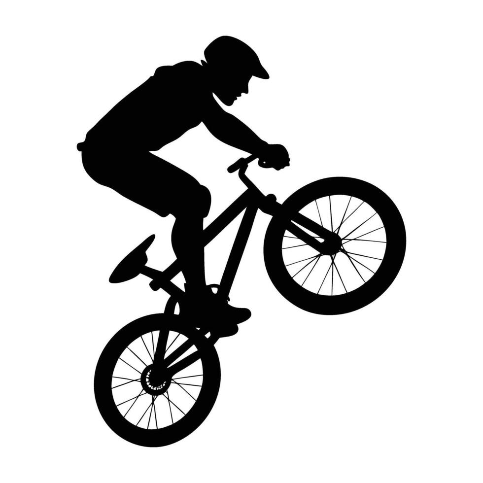 Energetic BMX rider executing a high-flying jump mid-air with bold style silhouette vector