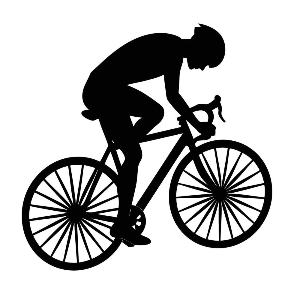 Alert cyclist braking suddenly and leaning sharply in active silhouette vector