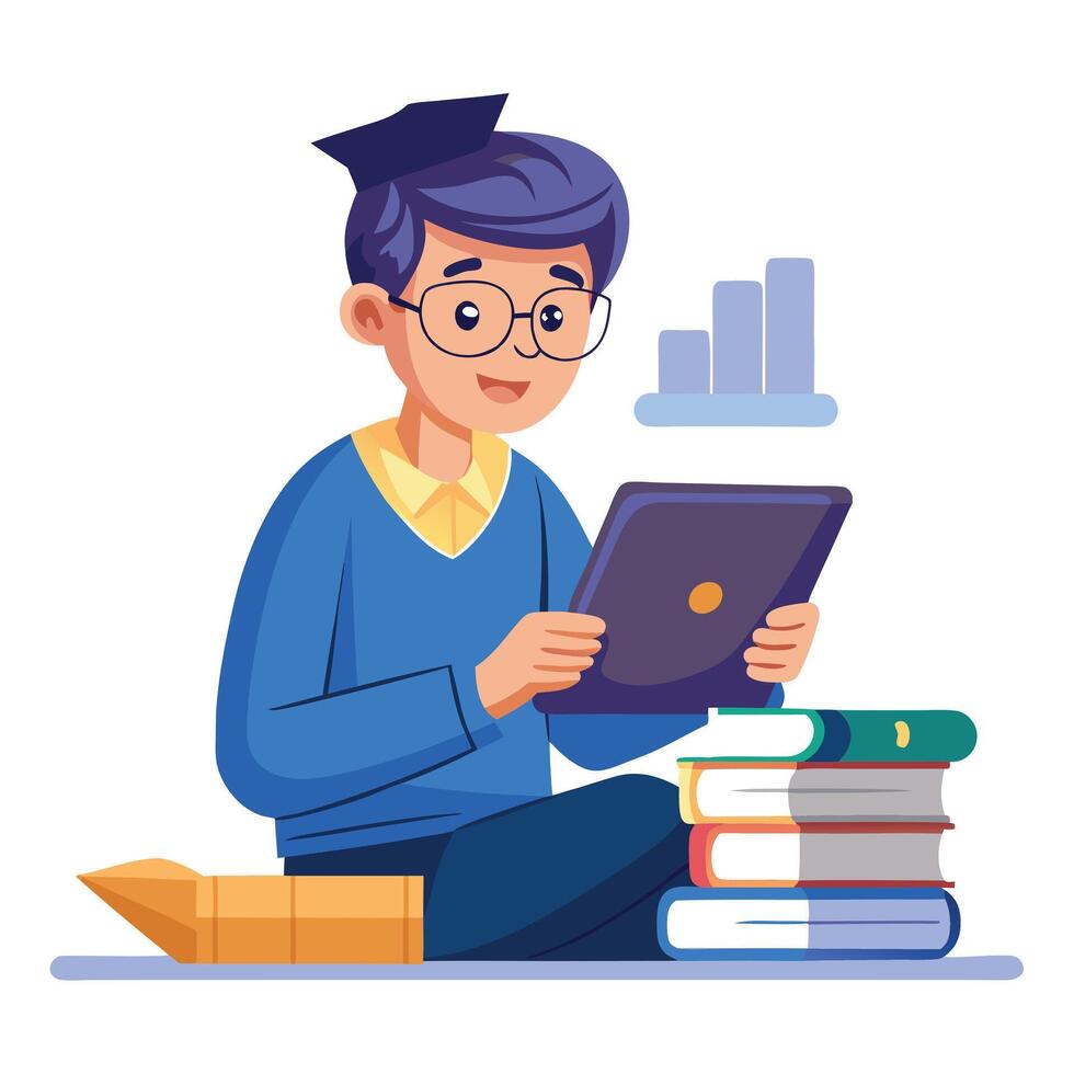 Modern Student Icon Watching a Lecture and Isolated Background vector