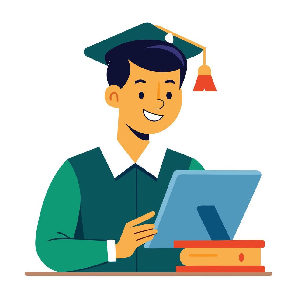 Elegant Student Icon Watching a Lecture and Isolated Background vector