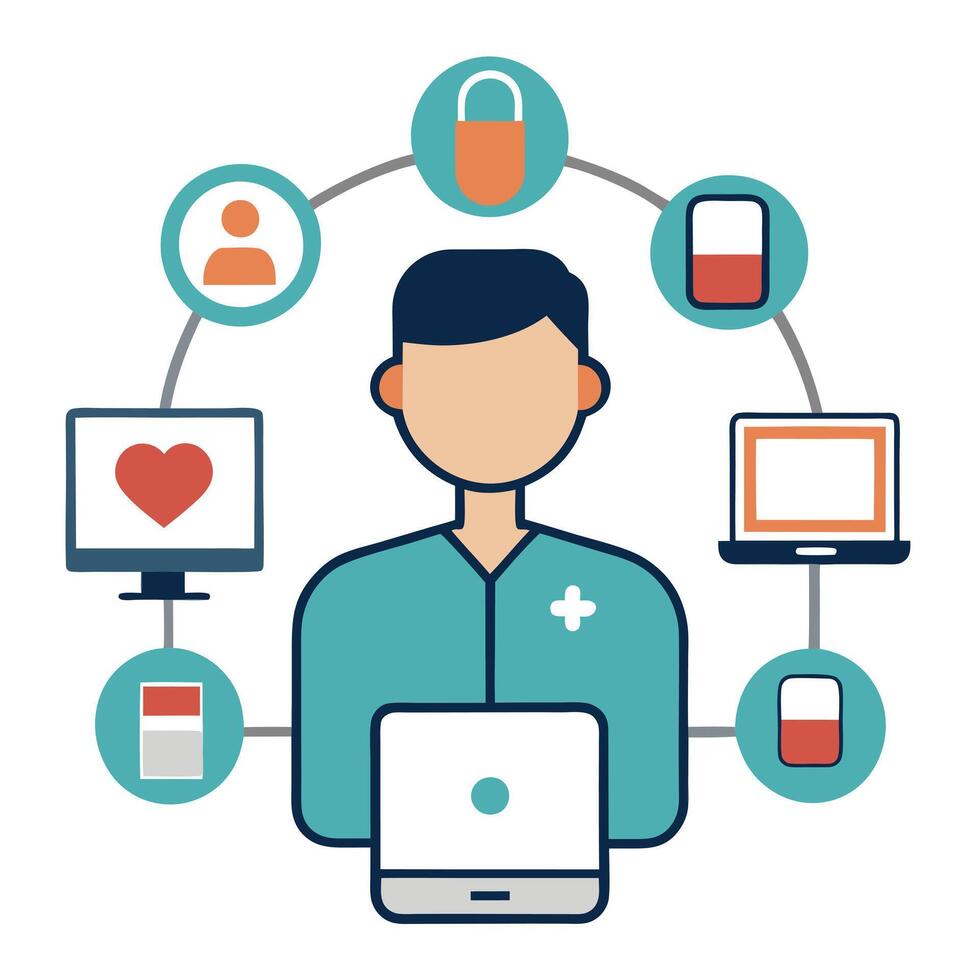 Elegant Patient Icon Connected to a Monitor and Isolated Background vector