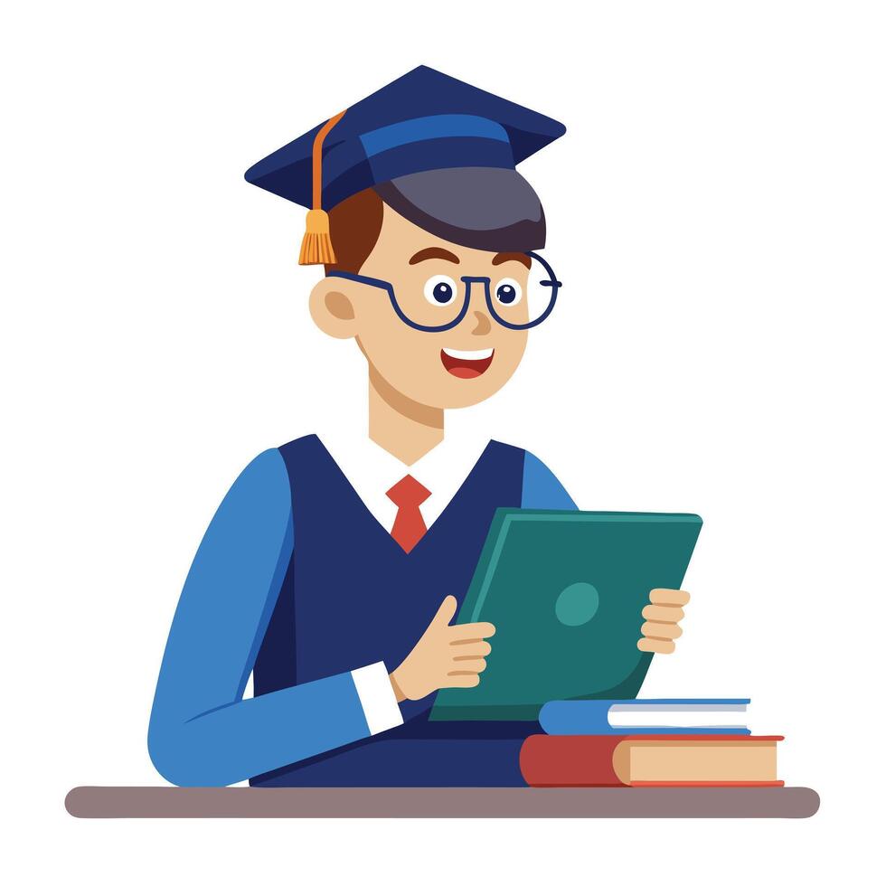 Student Icon Watching a Lecture and Isolated Background vector